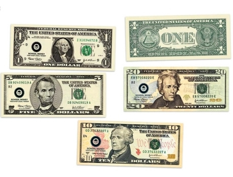 Double-sided Magnetic Money Bills of $1 to $20- RJR Props